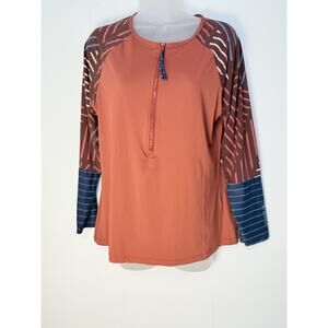 Carve Designs Women’s  Orange Quarter Zip Patterned Sleeves Long Sleeve Top XL